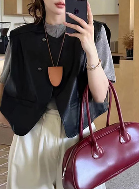 不规则马甲女2025年秋季新款韩版短款无袖背心休闲皮马夹外套上衣
