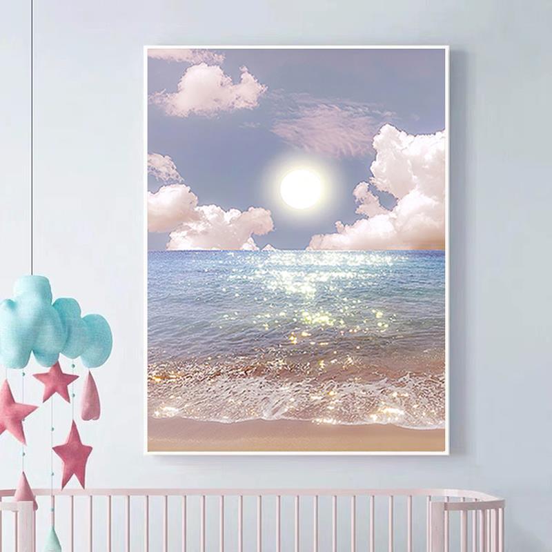 2025新款风景钻石画客厅海边日出5d满钻卧室简约手工点贴钻十字绣