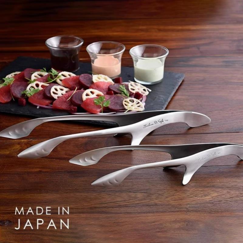 日本进口304不锈钢洋食器食品夹户外烧烤夹家用牛排烤肉夹防烫夹