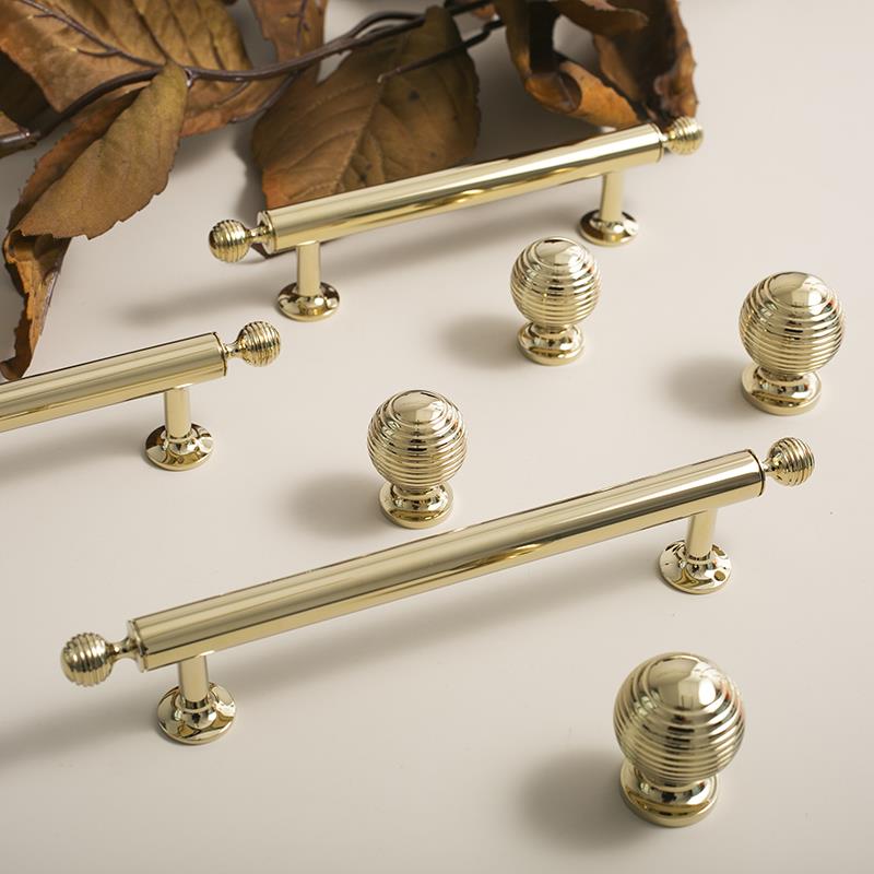 INDOORS意大利高端实心纯黄铜金色轻奢复古法式家具柜门圆长拉手