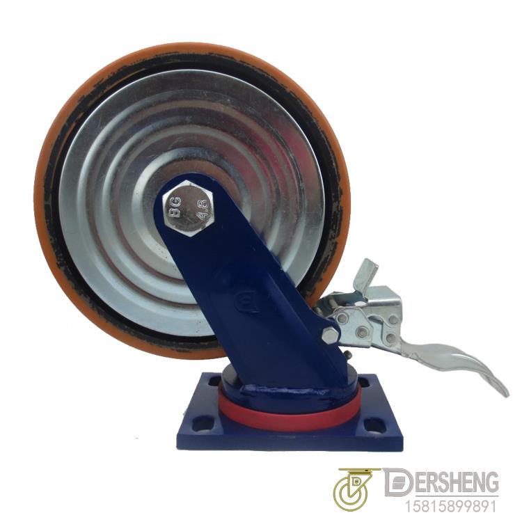 铁芯高弹力聚氨酯脚轮得胜4寸5寸6寸8寸工业重型万向轮子刹车PU轮