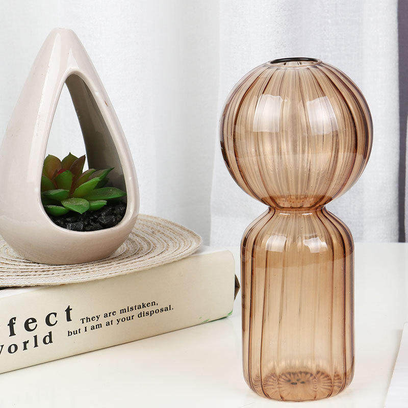 彩色透明玻璃花瓶 多色北欧条纹花瓶 多种规格 欢迎选购