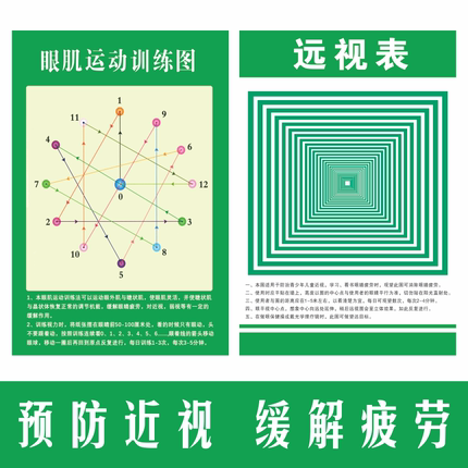 远视图眼肌运动训练墙贴 儿童增视力矫正散光眼球恢复眼部肌肉图