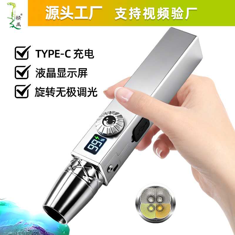 玉石手电筒鉴定专用不锈钢带聚光头旋转无极调光多功能翡翠检测灯