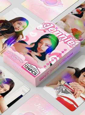 新款现货124pcs镭射卡JENNIE闪卡金智妮全息卡迷你贴纸双面LOMO卡