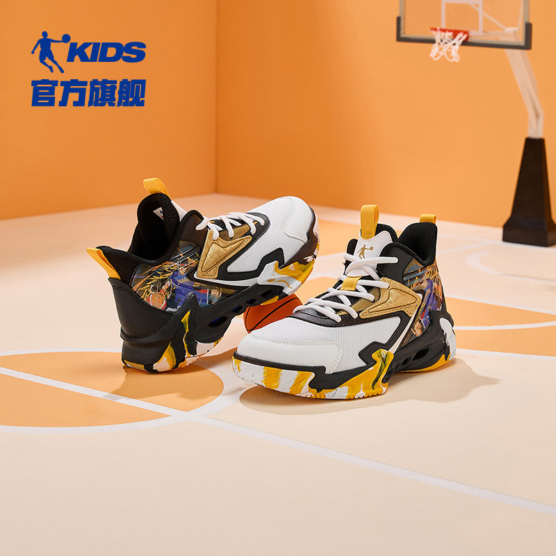 乔丹童鞋男童篮球鞋2026春秋新款大童实战耐磨战靴皮面儿童运动鞋