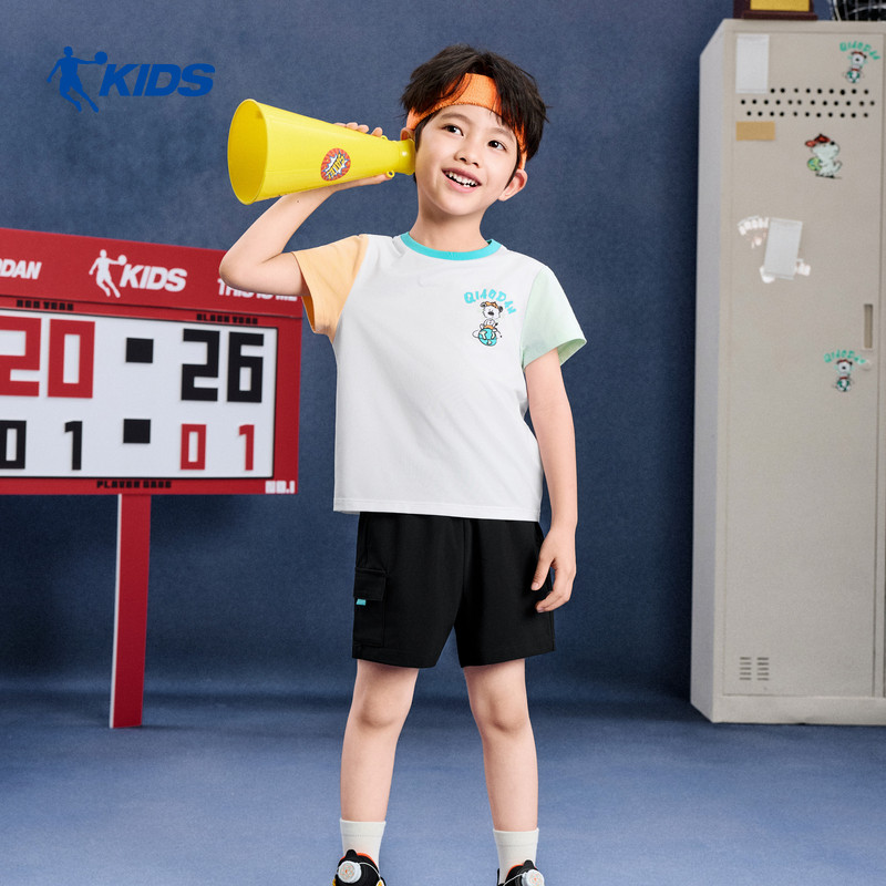商场同款乔丹儿童运动套装2026新款男小童短袖速干衣篮球服两件套