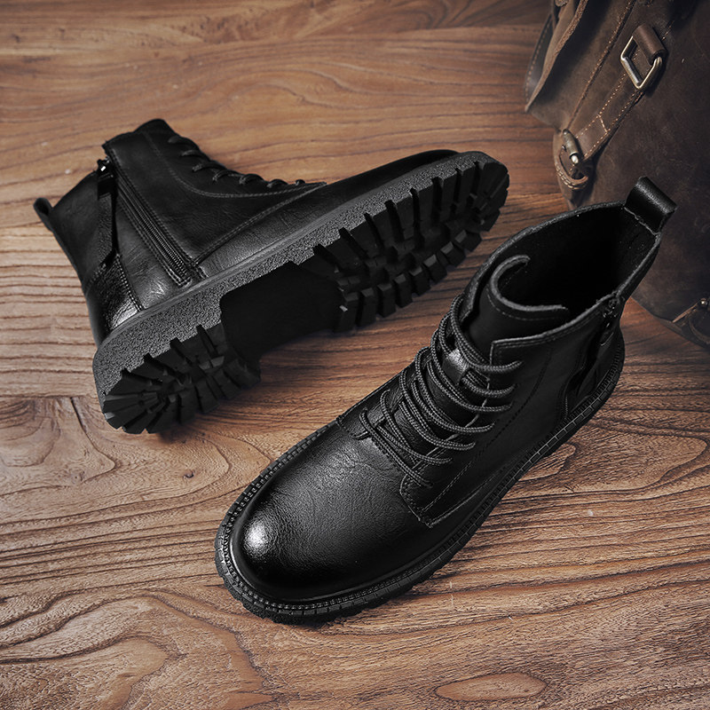 MARTIN BOOTS MENS WINTER HIGH-TOP BRITISH LEATHER CASUAL LEATHER BOOTS AN INNER HEIGHT BLACK CARGO BIKER BOOTS