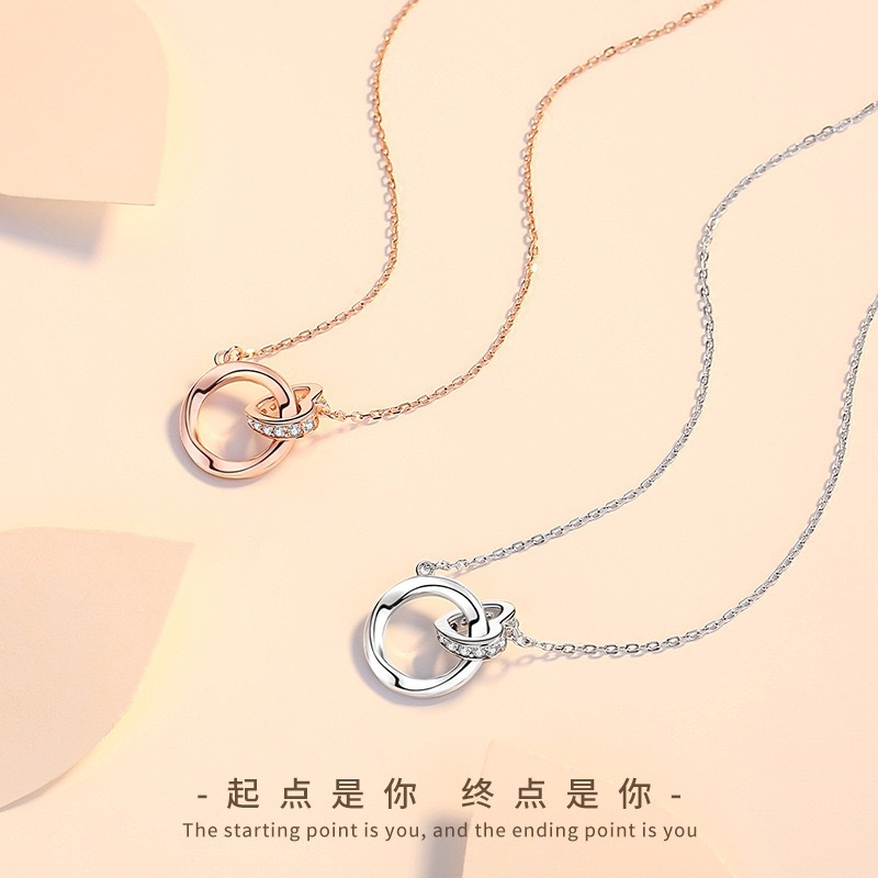莫比乌斯环爱心情侣项链女S999纯银韩版轻奢高级感小众锁骨链礼物