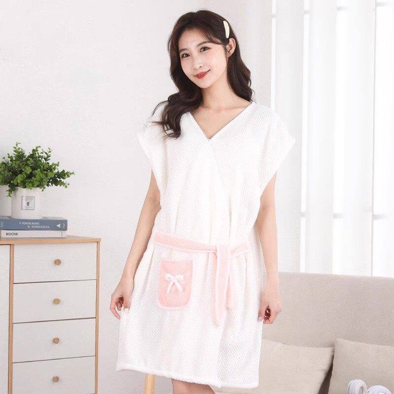 菠萝格麻花边绑带无袖浴袍柔软珊瑚绒休闲家用吸水居刀家女士裙