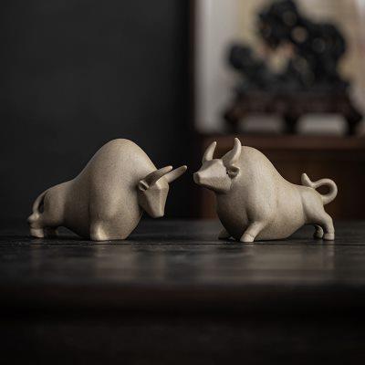 紫砂茶宠粗陶牛气冲天摆件精品茶玩茶艺可养茶玩牛年吉祥物工艺品