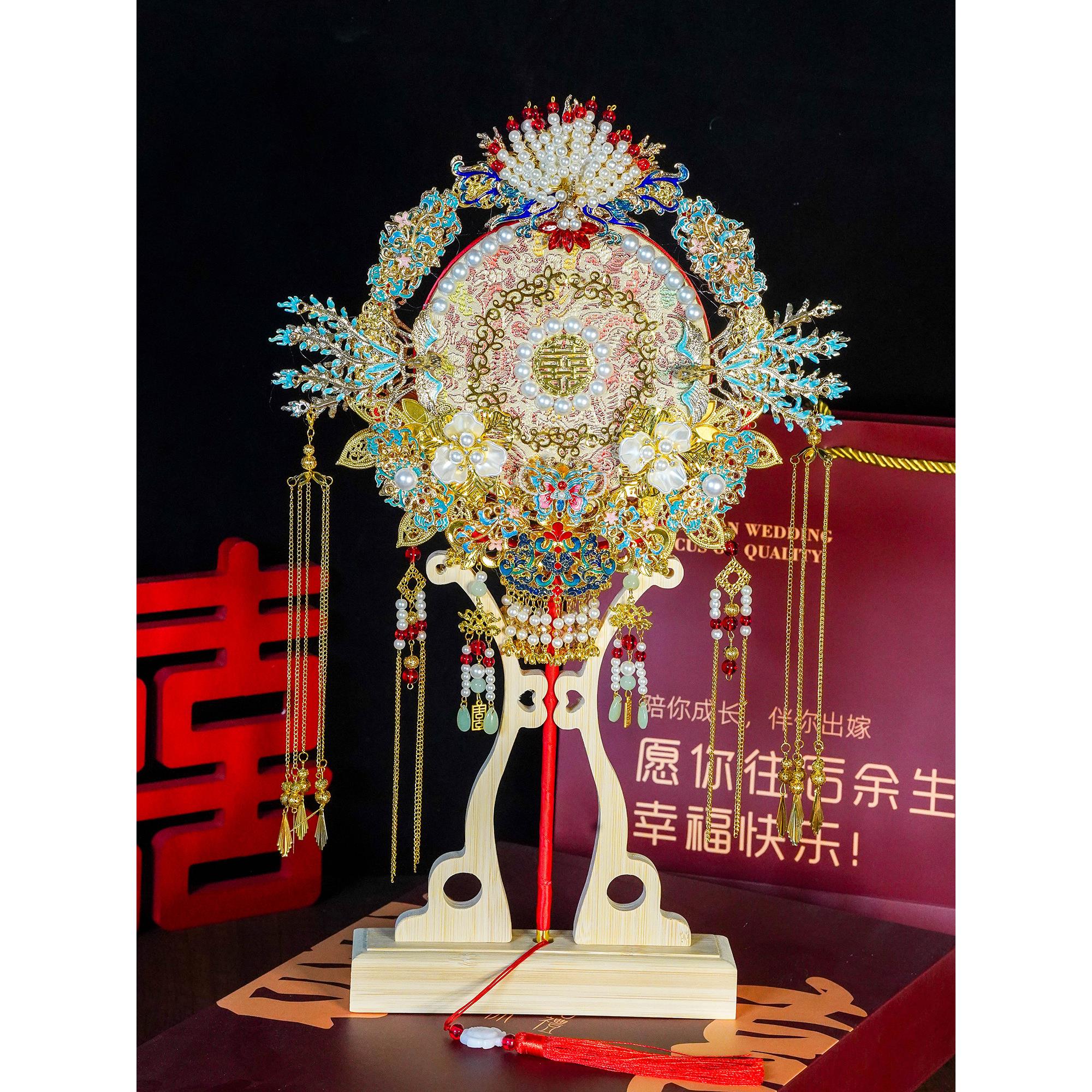 新娘结婚双面双色团扇新中式秀禾服重工扇子diy材料包