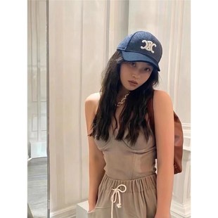 金智媛同款眼泪女王凯旋门字母黑色鸭舌帽子N蓝色百搭出游遮阳夏