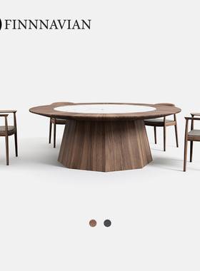 芬纳维亚传承 别墅会所超大圆形餐桌胡桃木宴会桌台(Octagon八角)