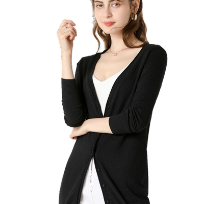 中长款外套夏季纯色螺纹针织开衫