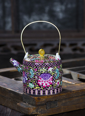 茶壶陶瓷单壶中号珐琅彩中式家用提梁壶茶具景德镇瓷器复古泡茶壶