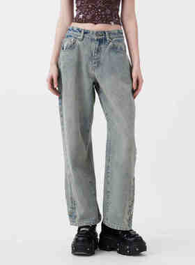 Sixthdimension 水洗做旧浅色显瘦百搭通勤直筒牛仔裤