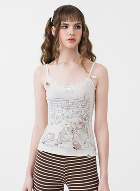 Sixthdimension 亚文化y2k手绘 少女蕾丝吊带背心上衣