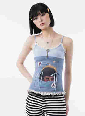 Sixthdimension 蓝色蕾丝花边亚文化y2k吊带上衣（代购）