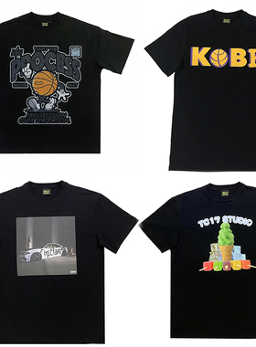 折扣款 TC17原创 重磅棉小领口宽松落肩印花T恤短袖 男女同款