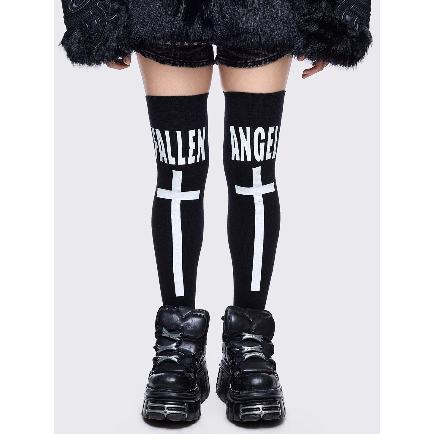 Minga暗黑哥特十字架过膝长筒袜