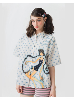 Sixthdimension 新品少女 y2k波点女孩短袖衬衫上衣