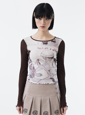 Sixthdimension 亚文化Y2K插肩 Lucy女孩网眼短款修身长袖上衣