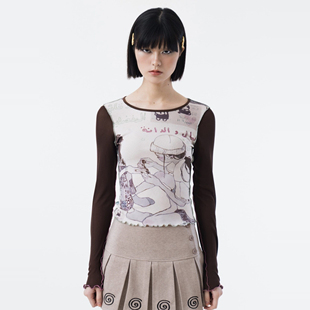 长袖 Sixthdimension 修身 Lucy女孩网眼短款 上衣 亚文化Y2K插肩