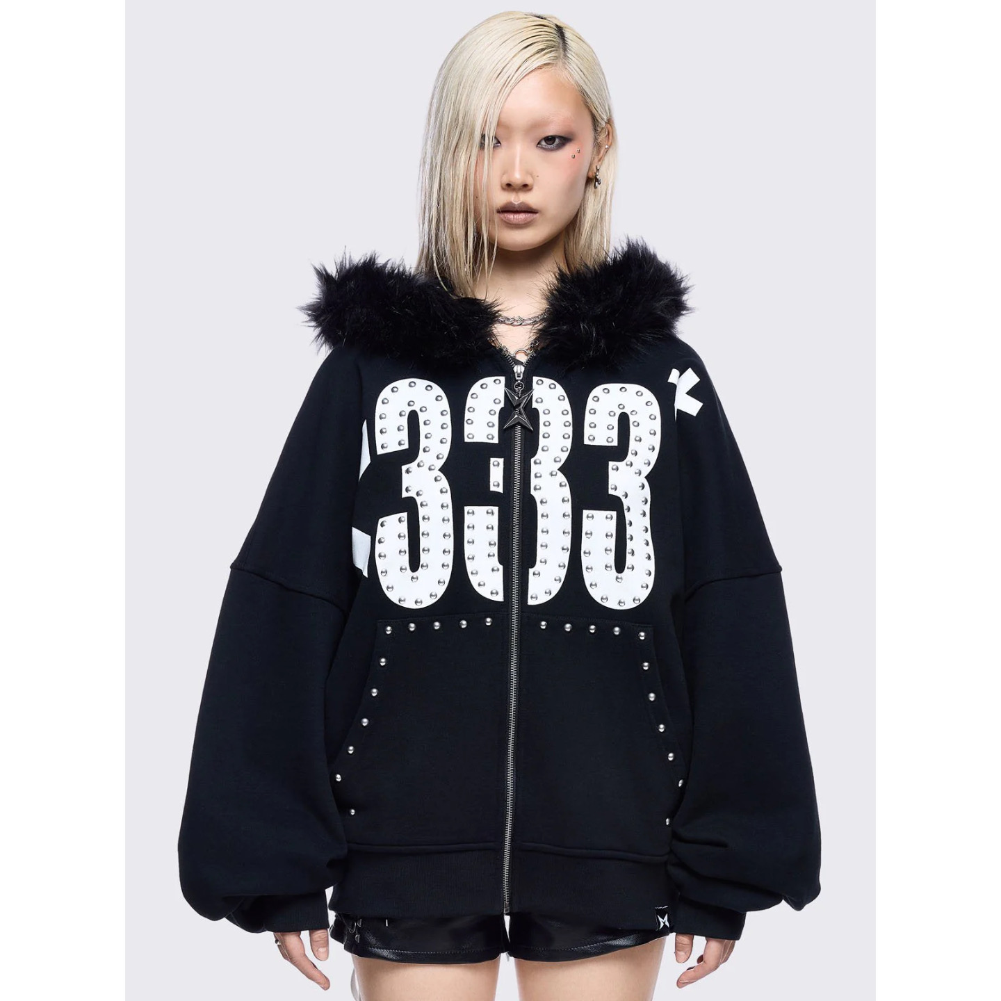 Minga暗黑朋克连帽宽松拉链外套