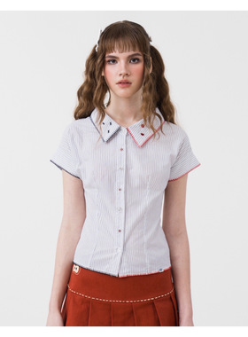 Sixthdimension y2k瓢虫刺绣图案短款短袖衬衫上衣