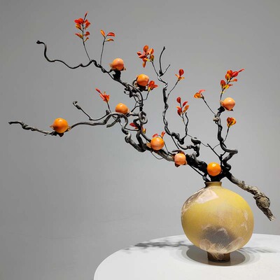 新中式高端禅意龙柳枝仿真花艺摆件样板间酒店洽玄关桌面软装绿植