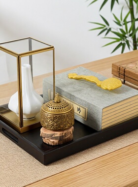 新中式陶瓷托盘香炉书卷摆件