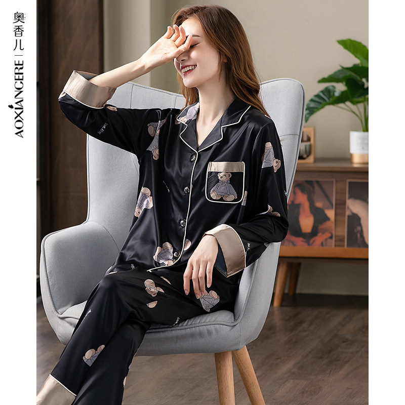 冰丝睡衣女2022年新款春秋薄款长袖休闲可外穿仿真丝绸大码家居服