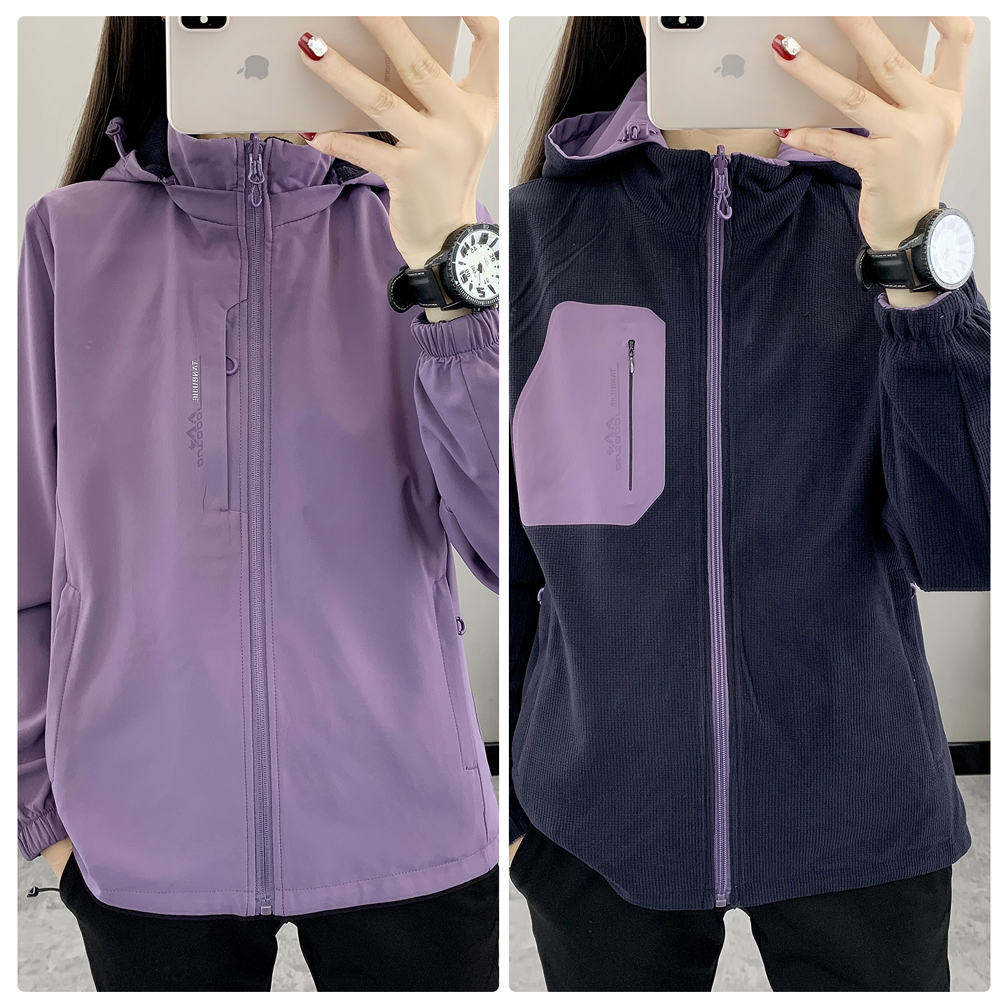 两面两穿冲锋衣大口袋女秋冬季