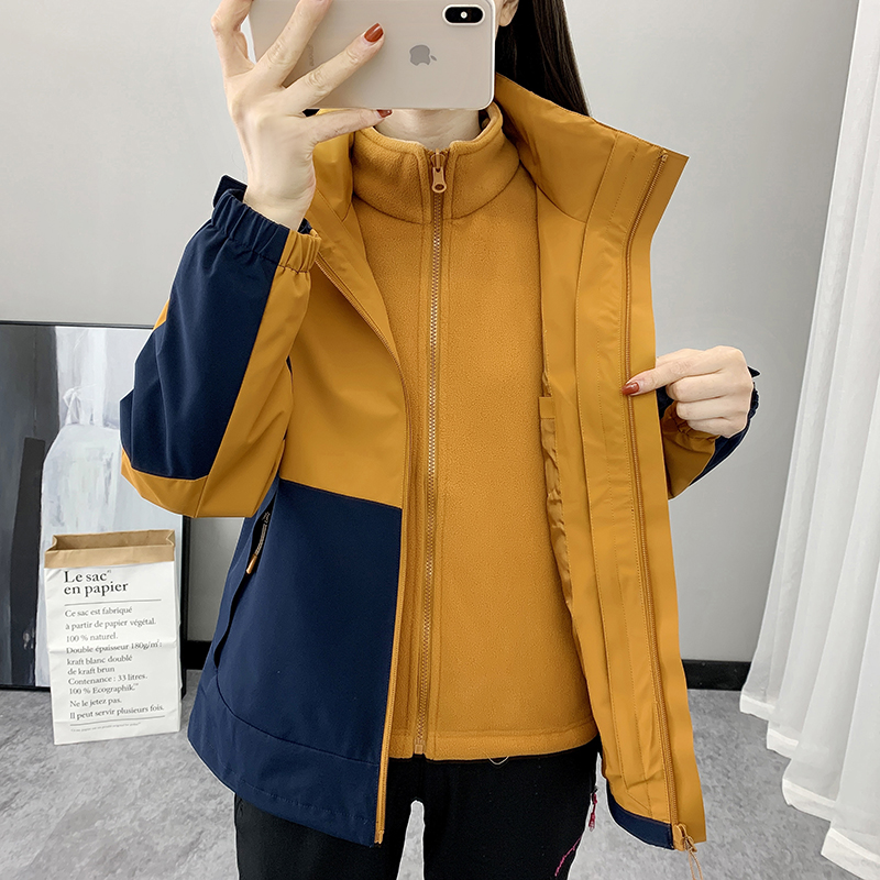 秋冬冲锋衣三合一豹迹可拆卸女