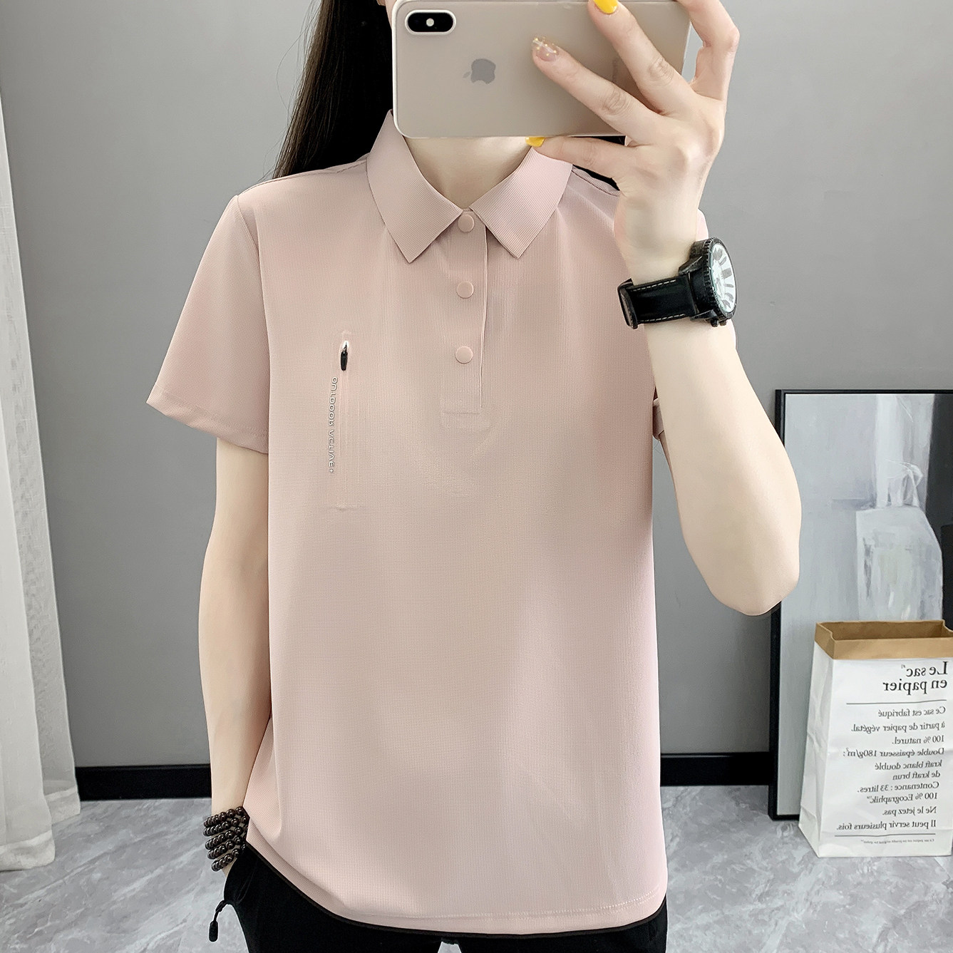 冰丝短袖速干POLO衫女印LOGO