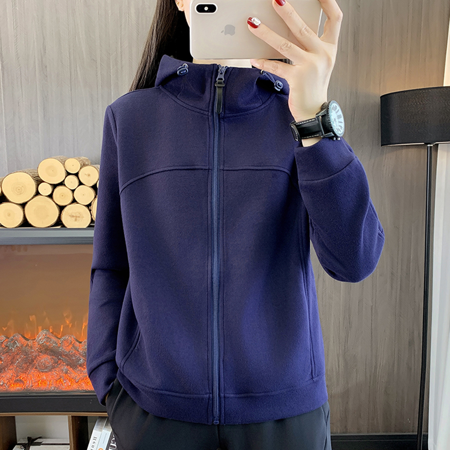 新款德绒外套抓绒衣女连帽运动