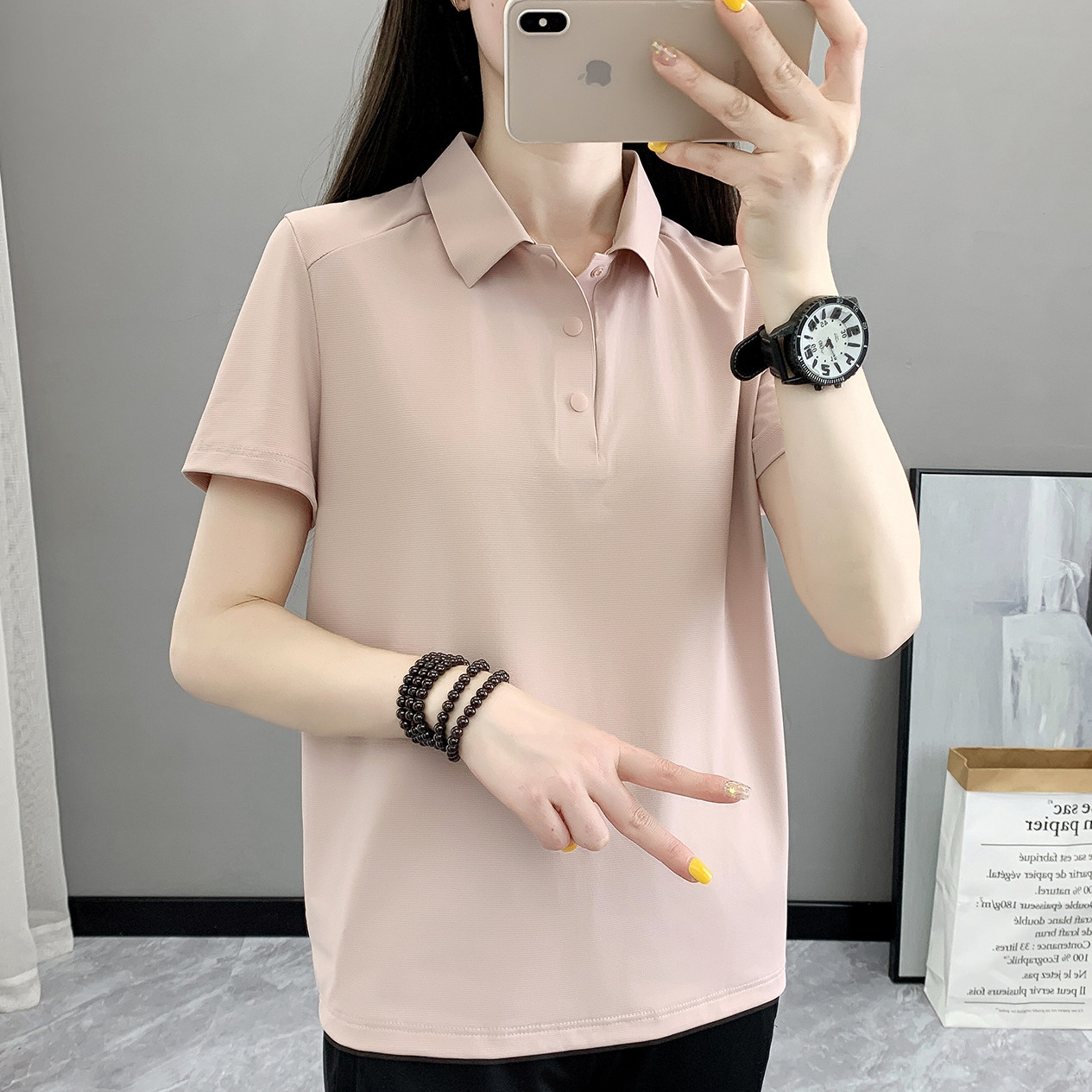 高档冰丝速干衣女短袖新款弹力透气可定制工作服polo衫T恤套装男