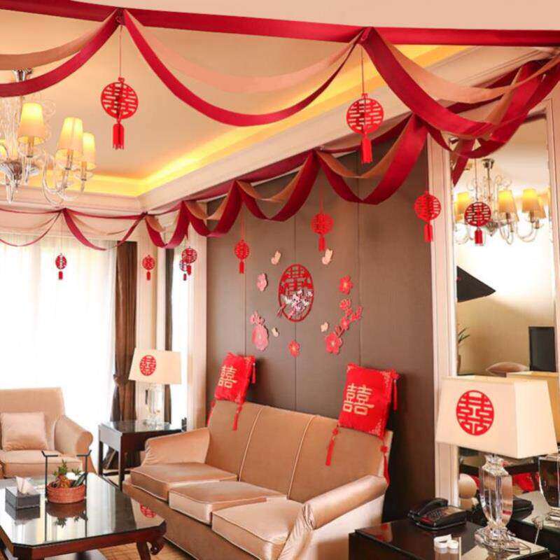 新房波浪旗装饰金店屋顶吊顶拉花电器城卧室新款挂饰客厅心形气球