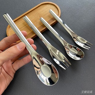 食品级316不锈钢元宝勺儿童喂饭小勺子叉子宝宝餐具汤勺成人汤匙