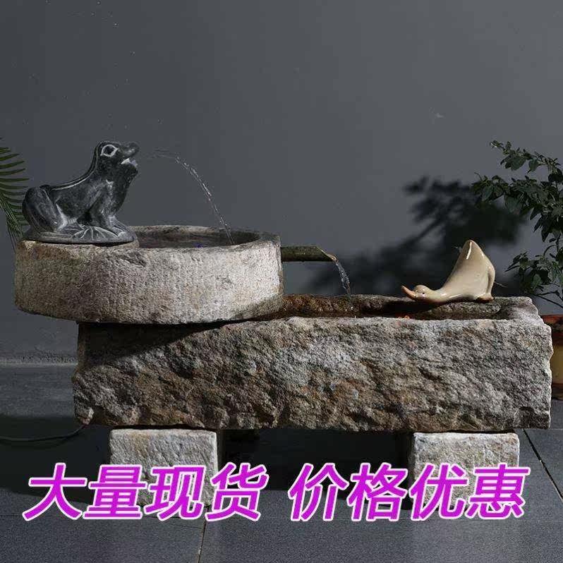 景观猪槽水槽庭院造景旧石头鱼缸阳台摆件石磨户外水景流水老石槽