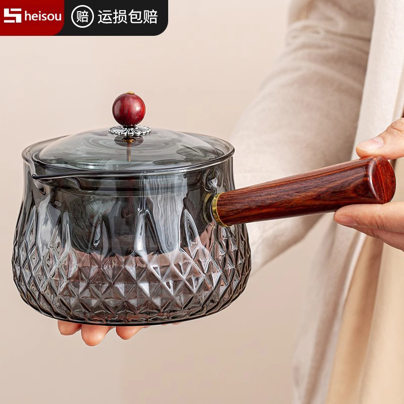 侧把茶壶家用耐高温旋转逍遥壶玻璃单壶小青柑闷泡功夫茶具套装