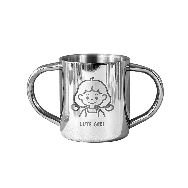 304不锈钢儿童水杯带手柄防摔隔热食品级牛奶杯男孩女孩宝宝水杯