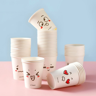 纸杯 80只装 一次性加厚 表情杯 250ml9961 加大杯子 宜洁