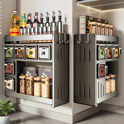 家用厨房调料置物架多功能免打孔墙上壁挂味精香料调料用品收纳盒