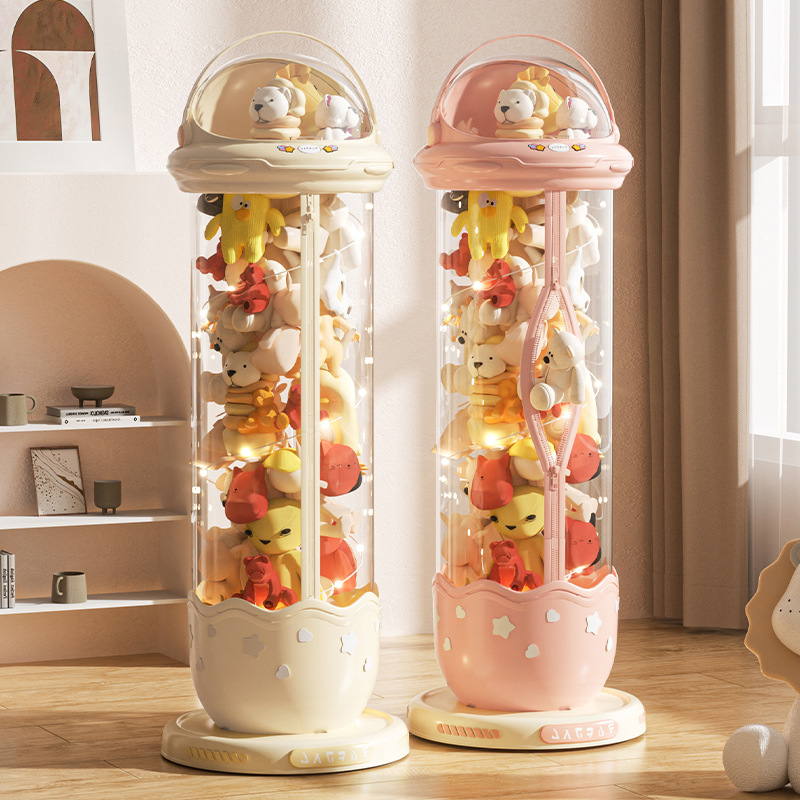 家用娃娃收纳桶拉链款毛绒玩具收纳玩偶公仔透明大容量收纳桶