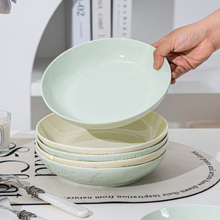 2025新款 自选 家用饭碗盘子面碗汤碗浮雕艾迪鱼陶瓷餐具碗碟套装