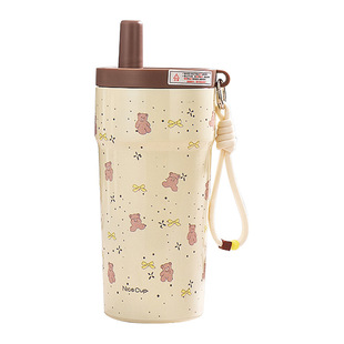 新款卡通保温杯女生学生手提保冷杯可爱办公小巧便携双饮吸管杯