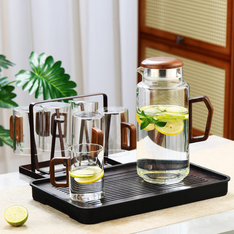 玻璃冷水壶水杯家用木把凉水壶耐热泡茶水壶茶杯水具套装柠檬水图片