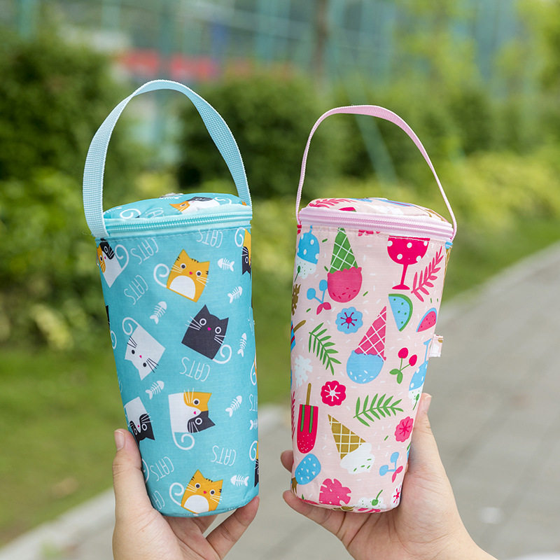 联诚新品厂家直销收纳袋帆布水杯袋简约手提挂绳斜跨杯套奶茶保温